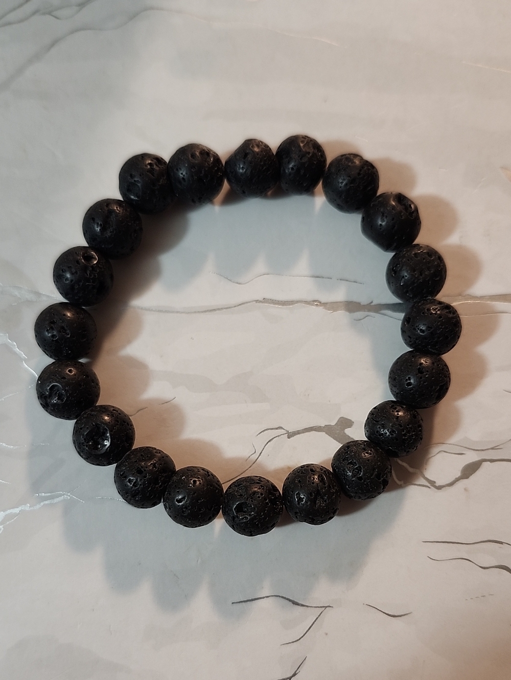 Handcrafted Mens Black Lava Beaded Stretch Bracelet